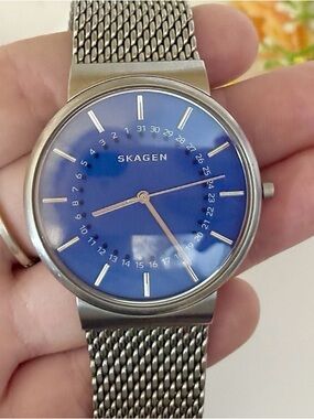 Skagen Blue Dial Stainless Steel Mesh Watch